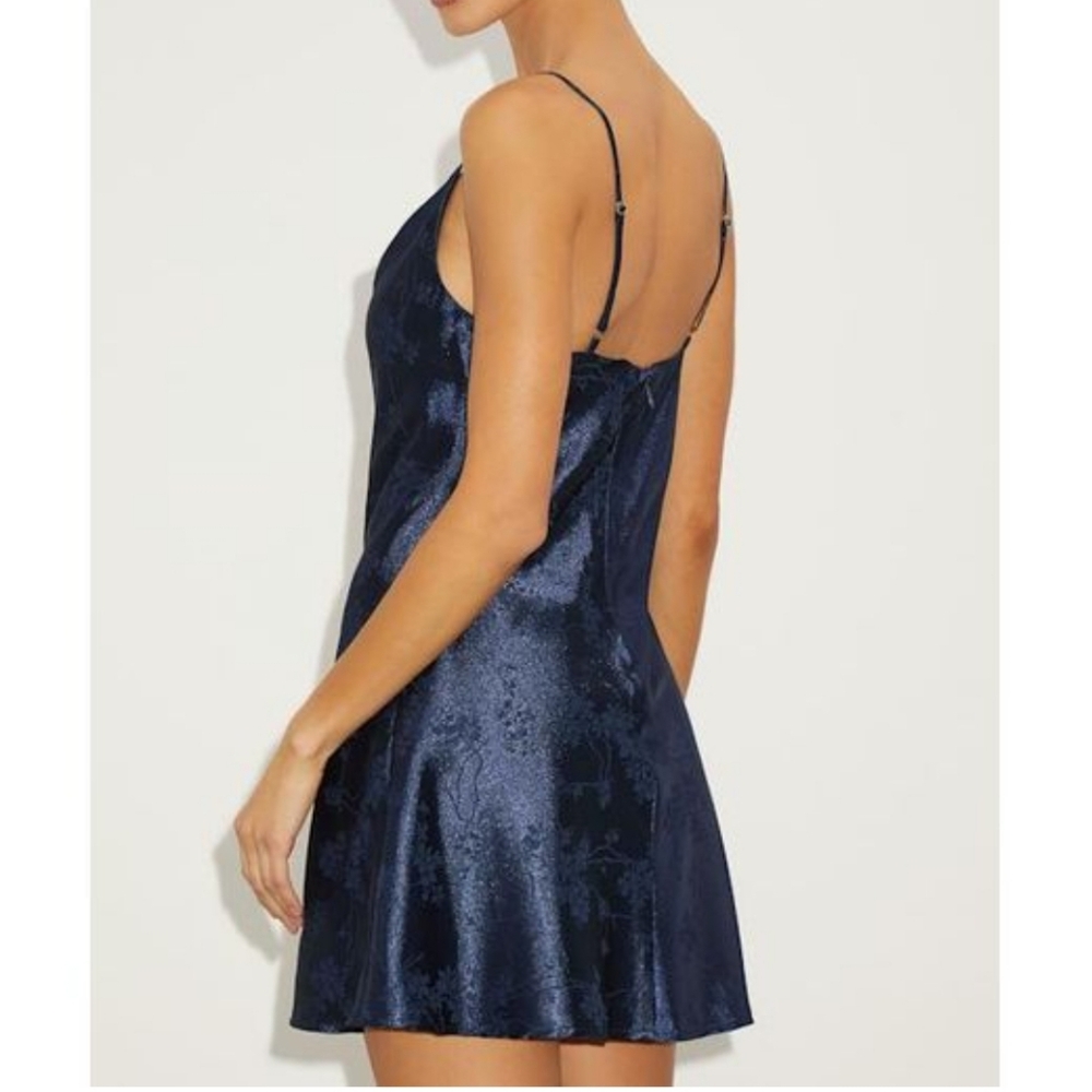 Lulus Close to Your Heart Blue Satin Jacquard Cowl Slip Dress Size XL NWT - Picture 2 of 10